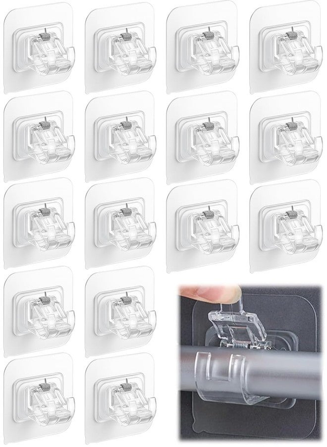 Tendiren Curtain Rod Bracket No Drilling 16pcs, Self Adhesive Nail Free Curtain Rod Wall Brackets Hooks, Adjustable Drapery Towel Holder Fixing Hook for Home Bathroom Kitchen and Hotel Use (Transparent) - Image 1